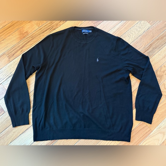 Polo Ralph Lauren 100% Merino Wool Crew Neck Black Lightweight Sweater Men Sz XL - Picture 1 of 11